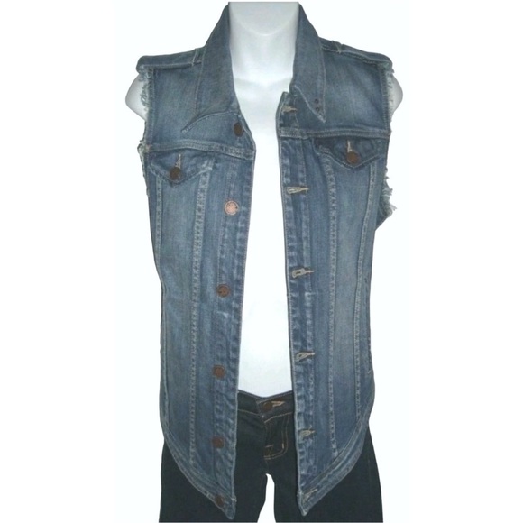 Blank NYC Vest Denim Distressed Fray Jean Festival Grunge alt egirl Rock Concert - Picture 2 of 10